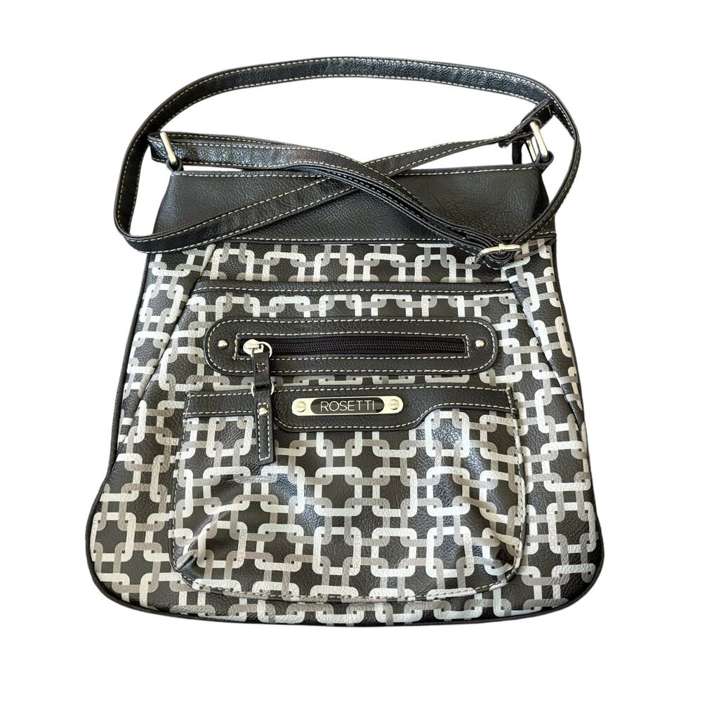 Rosetti Black/Gray Geometric Chain-Link Crossbody Purse